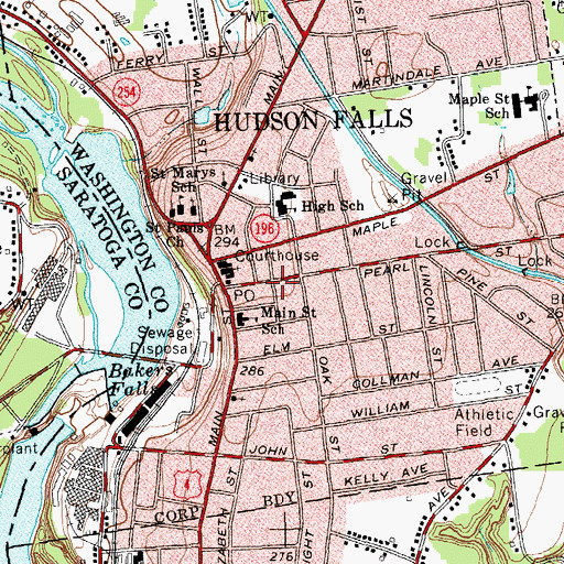 Topographic Map of Hudson Falls Historic District, NY