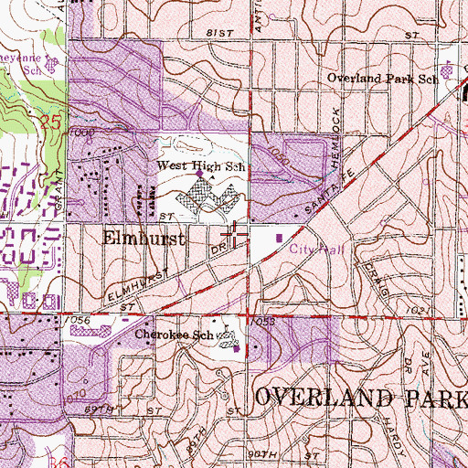 Topographic Map of Overland Park Police Department, KS