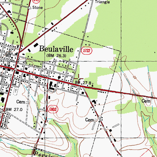 Topographic Map of Beulaville Post Office, NC