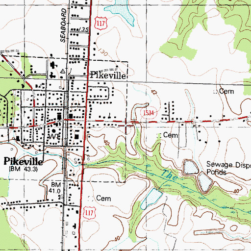 Topographic Map of Pikeville Post Office, NC