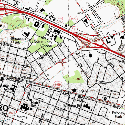 Topographic Map of Brian Center Health and Rehabilitation of Goldsboro, NC