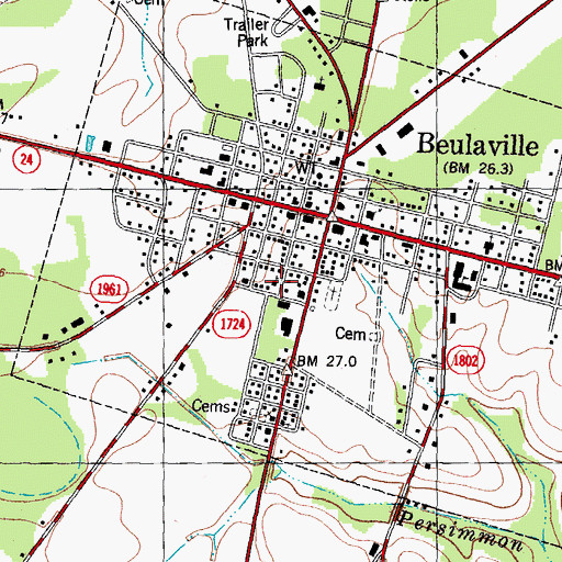 Topographic Map of Beulaville Pentecostal Free Will Baptist Church, NC