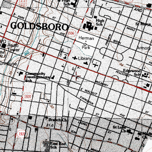 Topographic Map of Goldsboro Seventh Day Adventist Church, NC