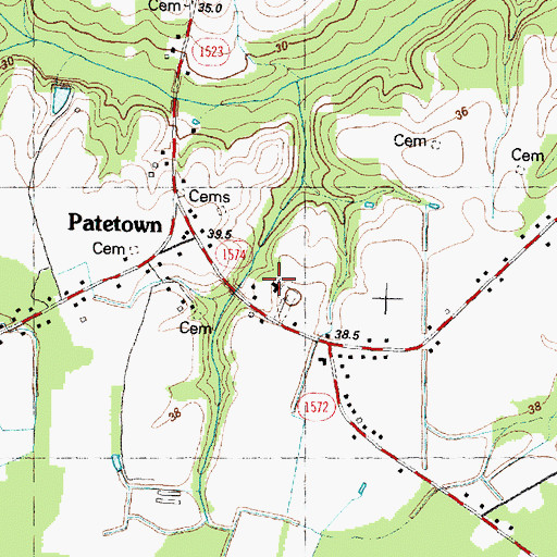 Topographic Map of Patetown Church of God, NC