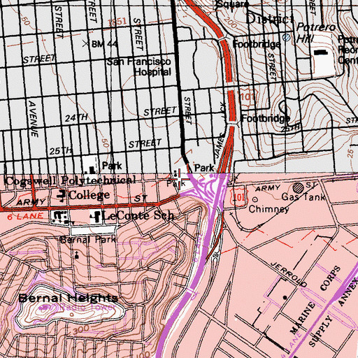 Topographic Map of Meadows - Livingstone School, CA