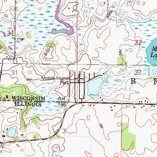 Topographic Map of Rainbow Lake Manor Mobile Home Park, WI