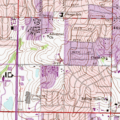 Topographic Map of Overland Park Church of the Nazarene, KS