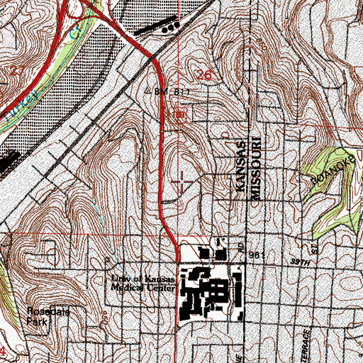 Topographic Map of Rosedale Post Office, KS