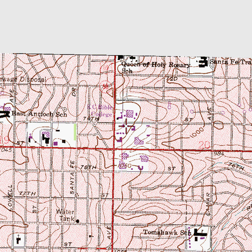 Topographic Map of Kansas City College and Bible School - Stone House, KS