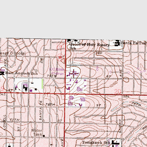 Topographic Map of Kansas City College and Bible School - Watkins Memorial Classroom Building, KS