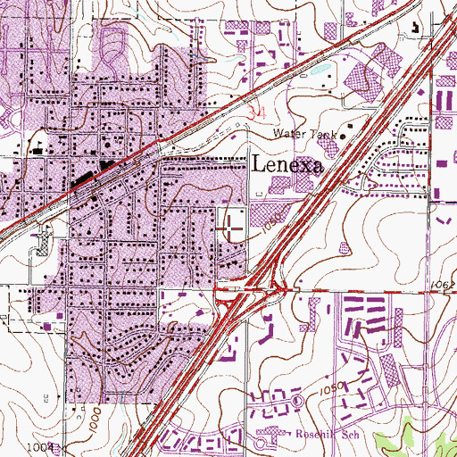 Topographic Map of Crossroads of Lenexa Shopping Center, KS