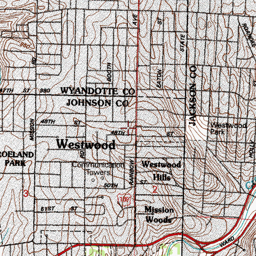 Topographic Map of Westwood Village Shopping Center, KS
