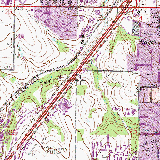 Topographic Map of Four Winds Shops, KS
