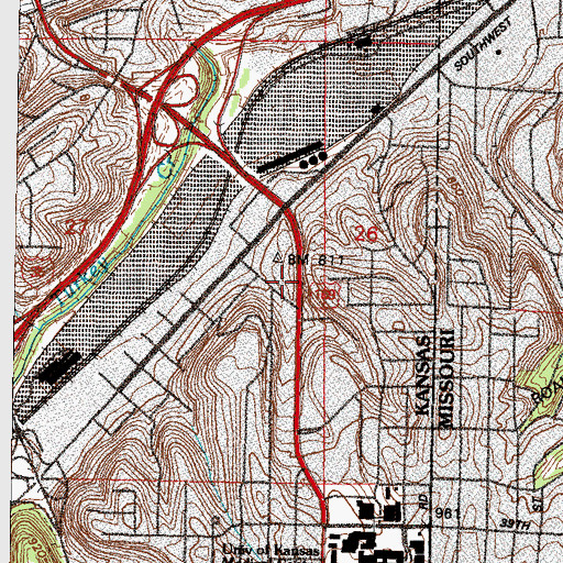 Topographic Map of Rainbow Village Shopping Center, KS
