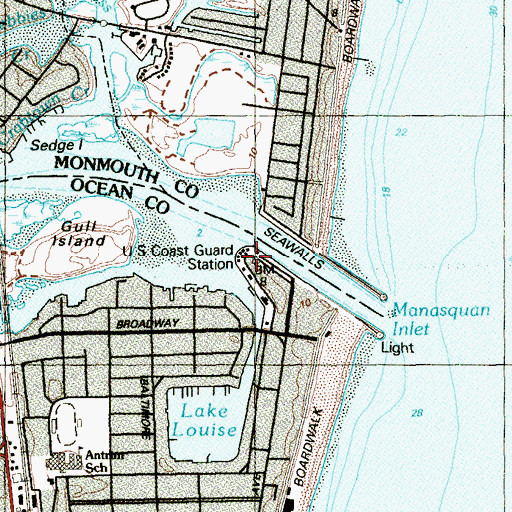 Topographic Map of Coast Guard Station Manasquan Beach, NJ