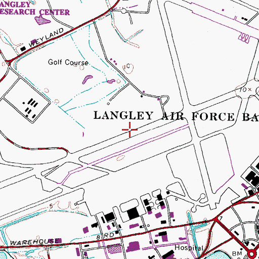 Topographic Map of Langley Air Force Base, VA