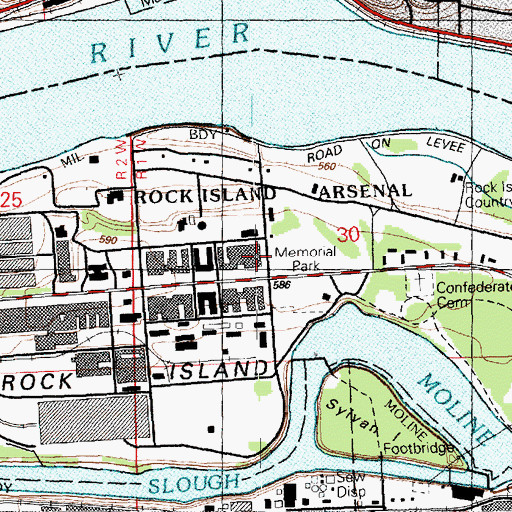 Topographic Map of Rock Island Arsenal, IL