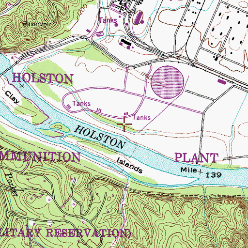 Topographic Map of Holston Army Ammunition Plant, TN