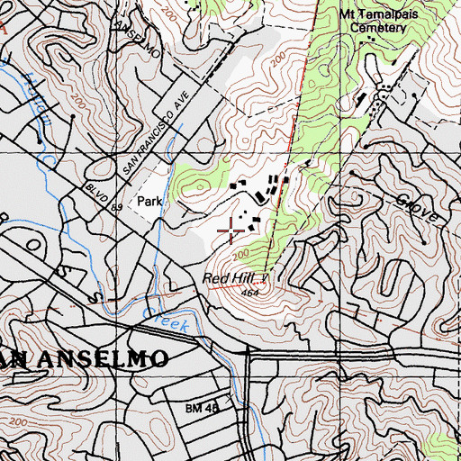 Topographic Map of San Anselmo Montessori School, CA
