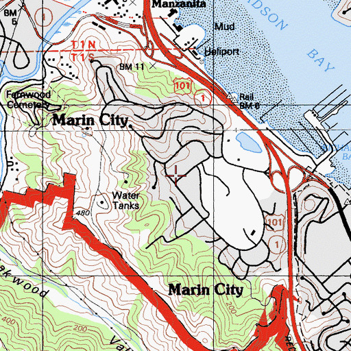 Topographic Map of Bayside Martin Luther King Jr Academy, CA