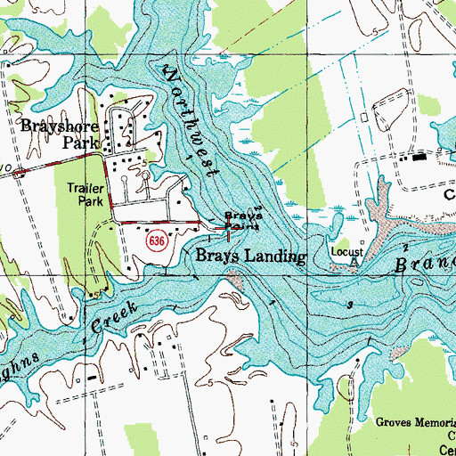 Topographic Map of Brays Point Boat Ramp, VA