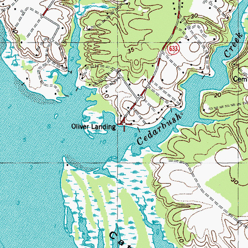 Topographic Map of Cedar Bush Olivers Landing Boat Ramp, VA