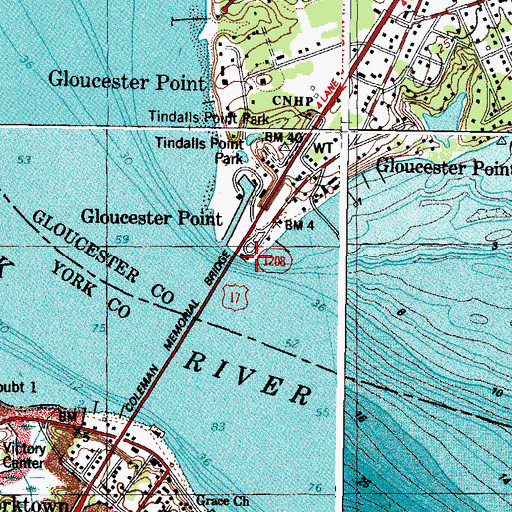Topographic Map of Gloucester Point Boat Ramp, VA