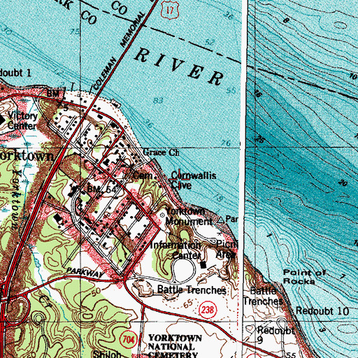 Topographic Map of Yorktown  Pier, VA