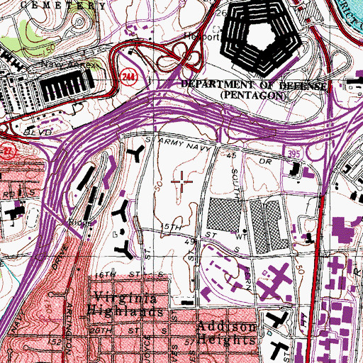 Topographic Map of Fashion Centre at Pentagon City, VA