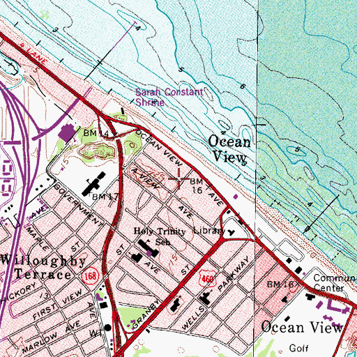 Topographic Map of Ocean View Post Office, VA