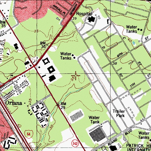 Topographic Map of Patrick Henry Post Office, VA