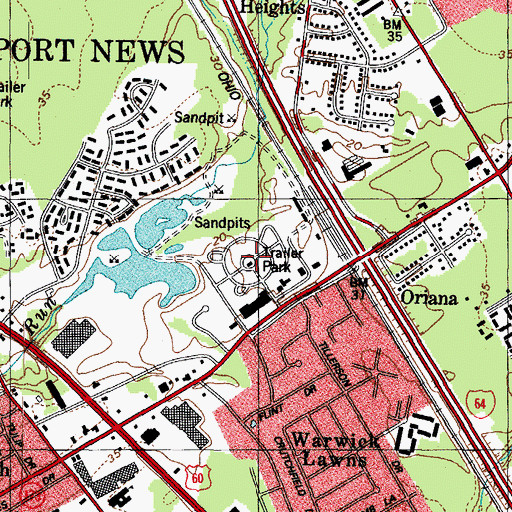 Topographic Map of Denbigh Mobile Home Park, VA