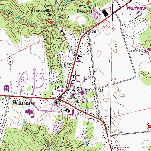 Topographic Map of Warsaw Baptist Church, VA