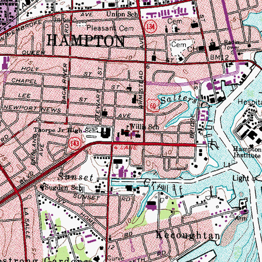 Topographic Map of Hampton Public Library, VA