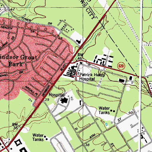 Topographic Map of Warwick Forest Assisted Living Facility, VA