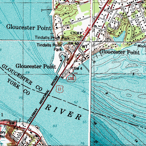 Topographic Map of Gloucester Point Fishing Pier, VA