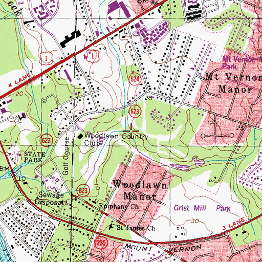 Topographic Map of Mount Vernon Country Club, VA