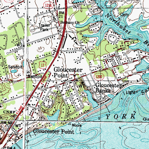Topographic Map of Gloucester Point Baptist Church, VA