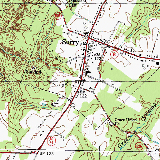 Topographic Map of Surry Public Library, VA