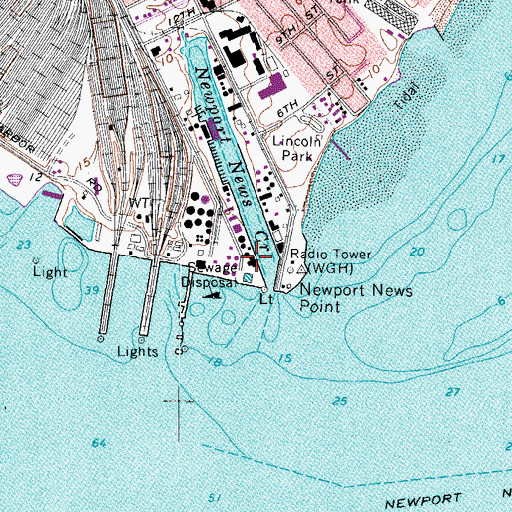 Topographic Map of Hampton Roads Sanitation District Boat Harbor Sewage Treatment Plant, VA