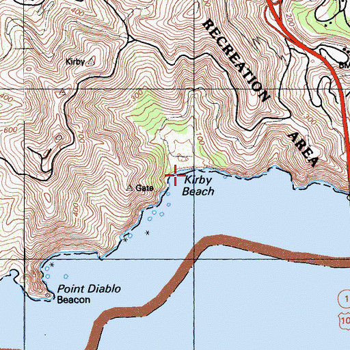 Topographic Map of Kirby Beach, CA
