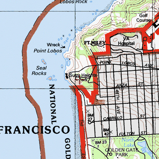 Topographic Map of Sutro Heights Park, CA