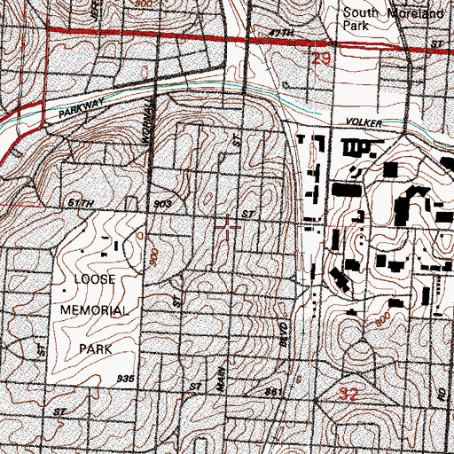 Topographic Map of Brookside Day School (historical), MO