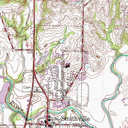 Topographic Map of Smithville Primary Elementary School, MO