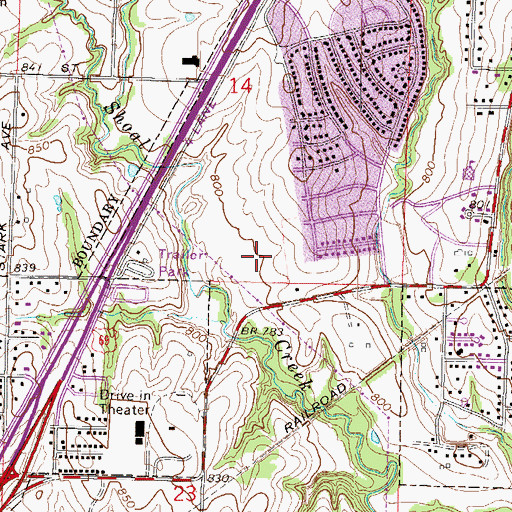 Topographic Map of South Valley Middle School, MO