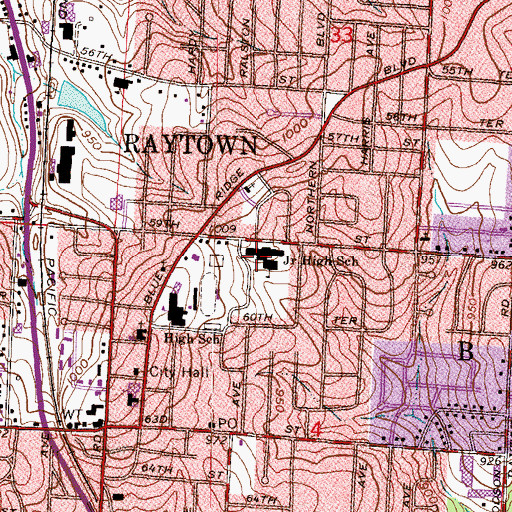Topographic Map of Raytown Central Middle School, MO