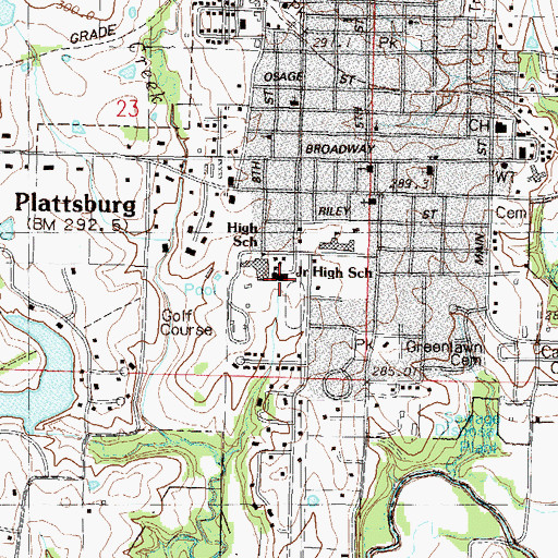 Topographic Map of Plattsburg Middle School, MO