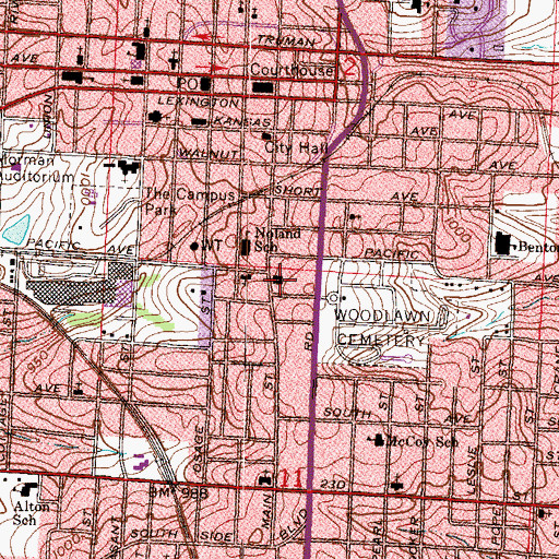 Topographic Map of Messiah Lutheran School, MO