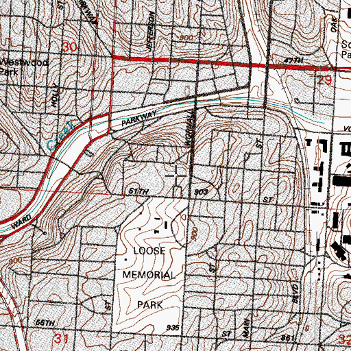 Topographic Map of Pembroke Hill School Wornall Campus, MO