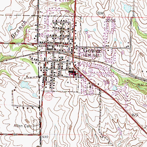 Topographic Map of East Buchanan High School, MO